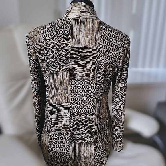 Vtg crêpe abstract print open front long sleeve blouse - Picture 4 of 13